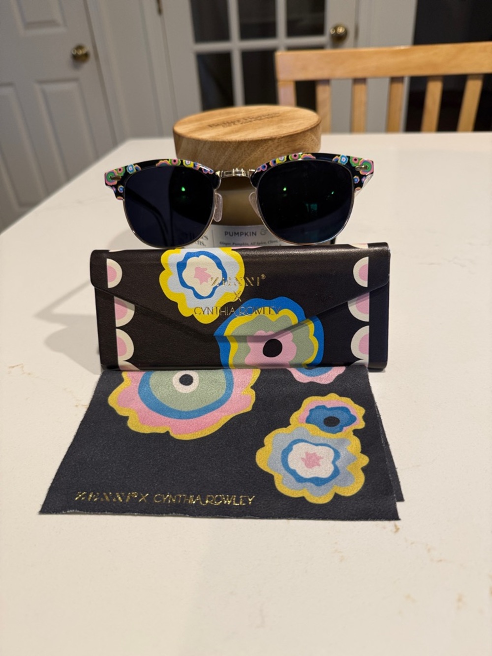 Cynthia Rowley Black Sunglasses with Multicolor Floral Accents*Frames Only*